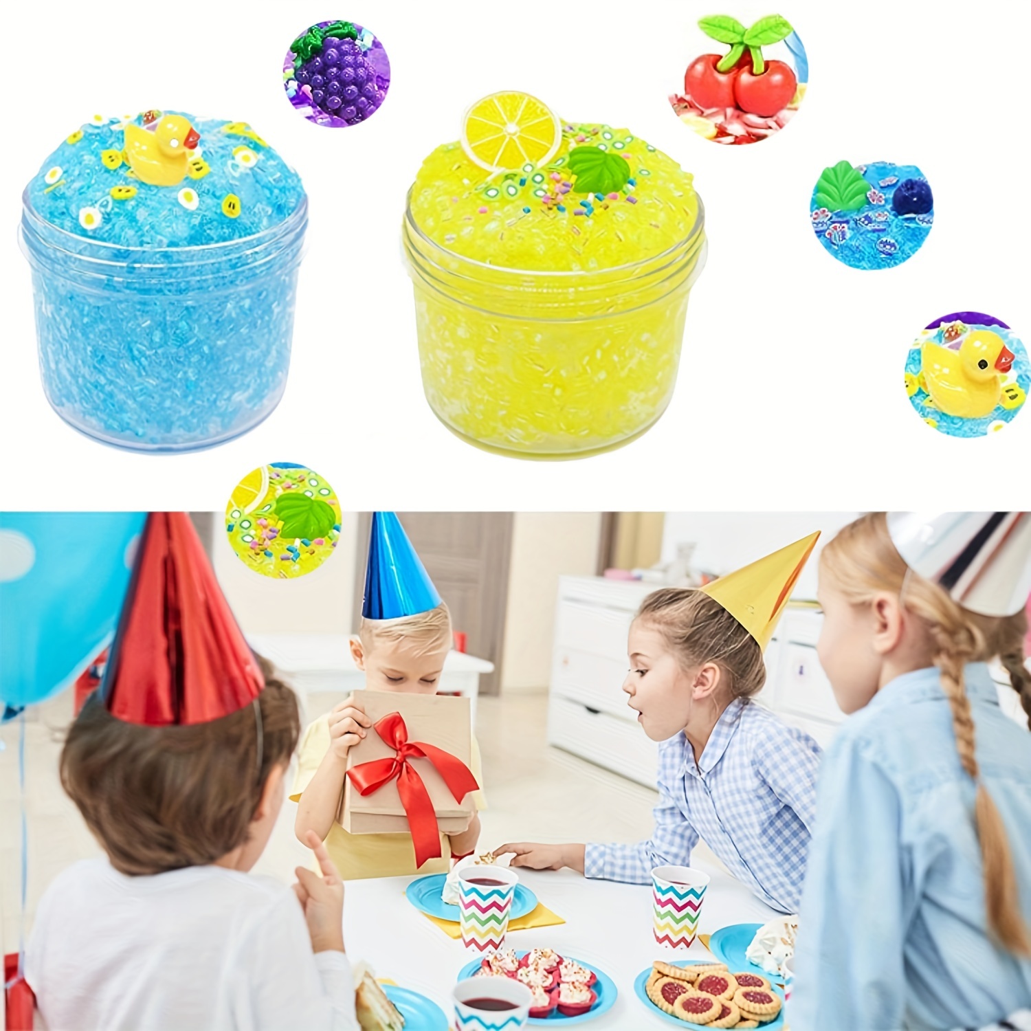 2 Packs Jelly Cube Crunchy Slime Kit,Non Sticky,Super Soft Sludge  Toy,Birthday Gifts for Kids,DIY Crystal Glue Boba Slime Party Favor for  Girls 
