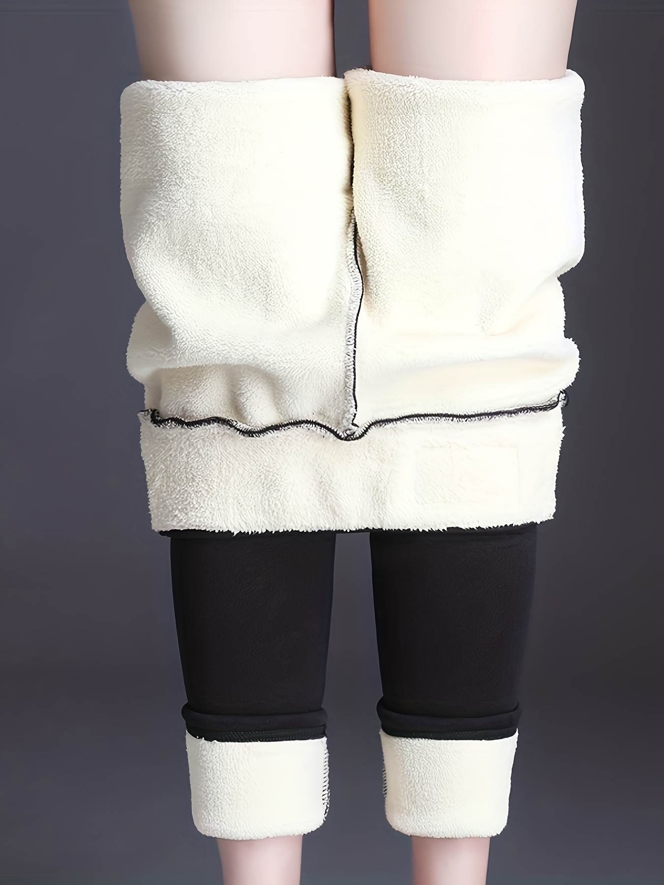 Warm Fleece Lining Leggings Solid Color Casual Stretchy Long - Temu