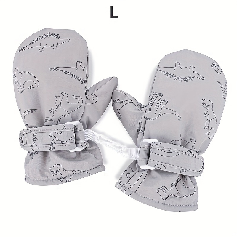 Kids Winter Plush Warm Skiing Mittens Dinosaur Print