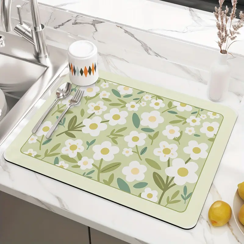 Dexi Dish Drying Mat For Kitchen Counter Floral Placemat, Non-slip