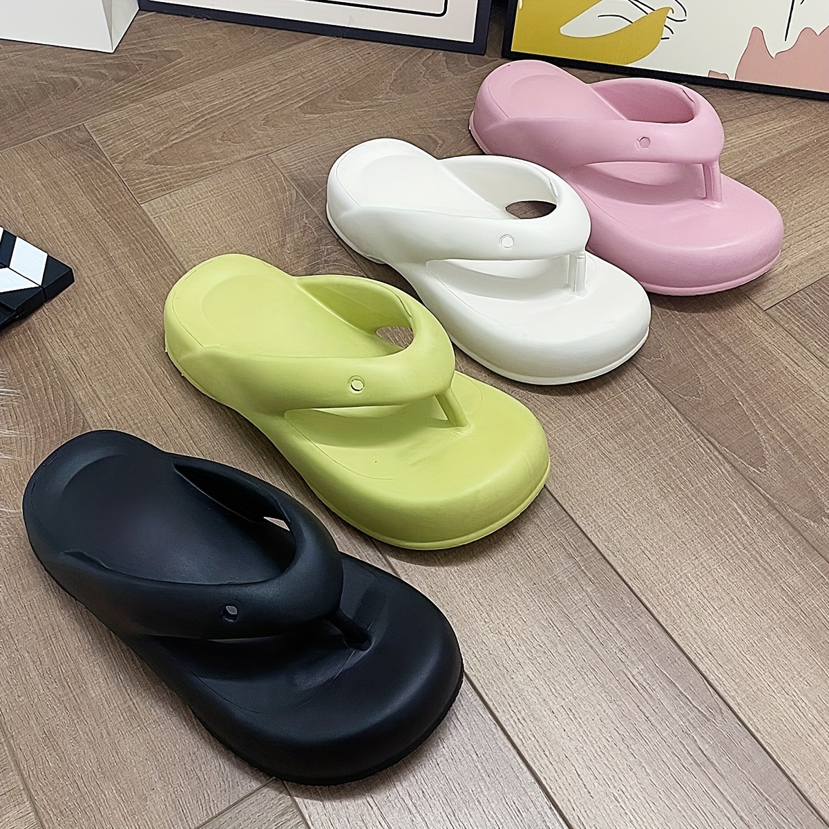 Women's Platform Wedge Flip Flops Solid Color Soft Sole Eva - Temu