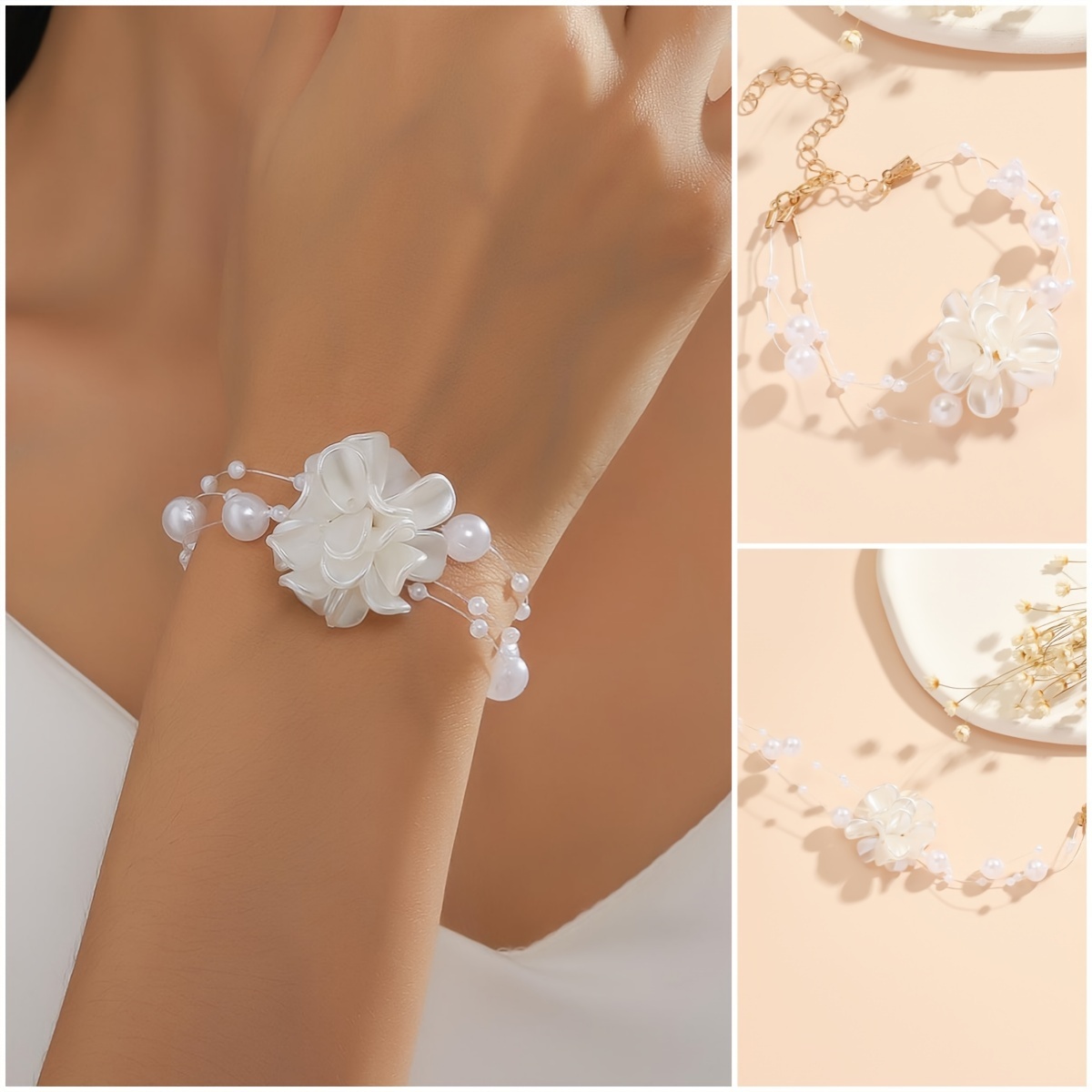 

Elegant Gorgeous Flower Multi Layers Hand Bracelet With Faux Pearls Exquisite Temperament Hand Jewelry