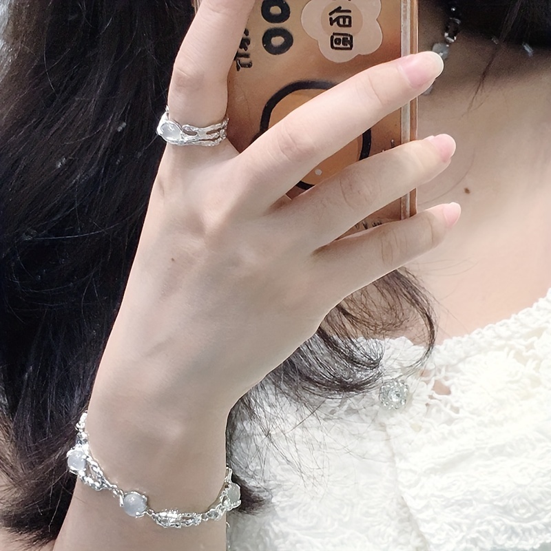 Y2K Style Hollow Out Adjustable Moonstone Finger Ring