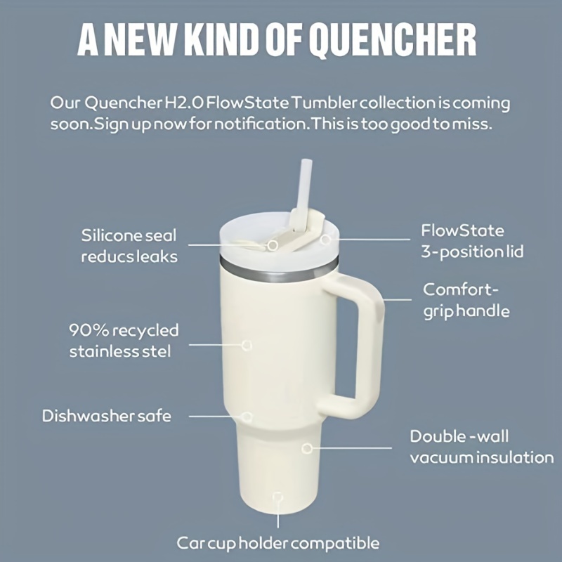 THIRST Quench H2.0 40 oz tumbler with handle and straw | Stainless Steel  Tumbler | Insulated Tumbler | Double Wall Mug | Thermos | Cup | Water  Bottle