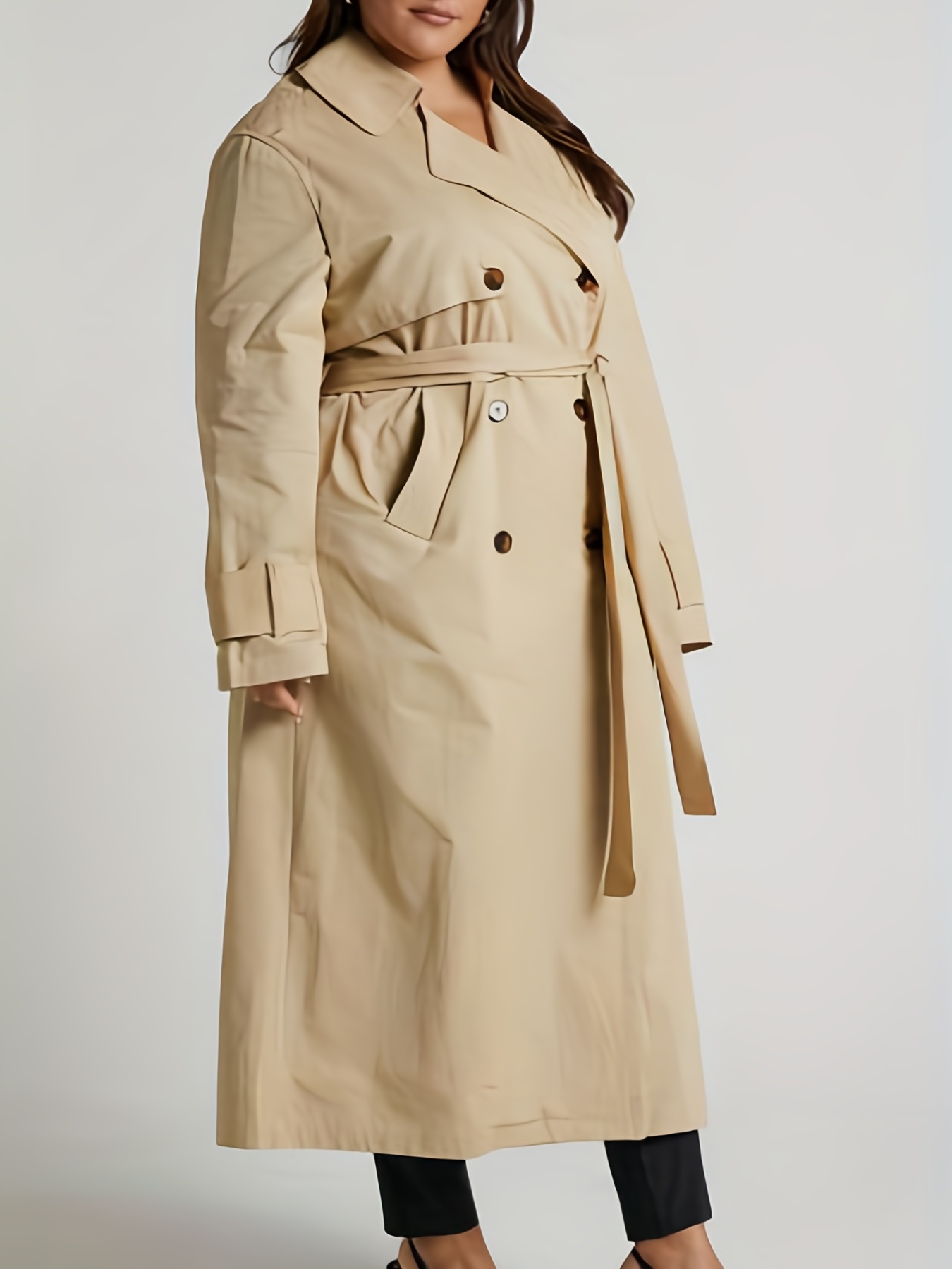 Women's Plus Tailored Self Belted Longline Coat