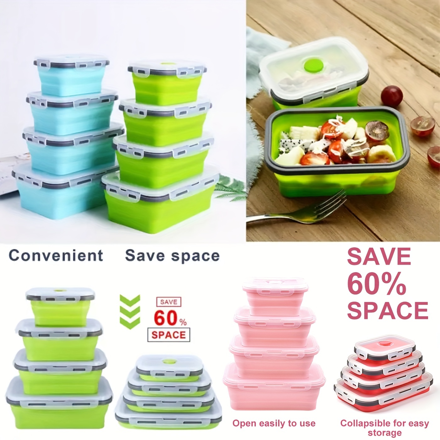  GLE2016 3 PCs Food Grade Silicone Collapsible Bowl