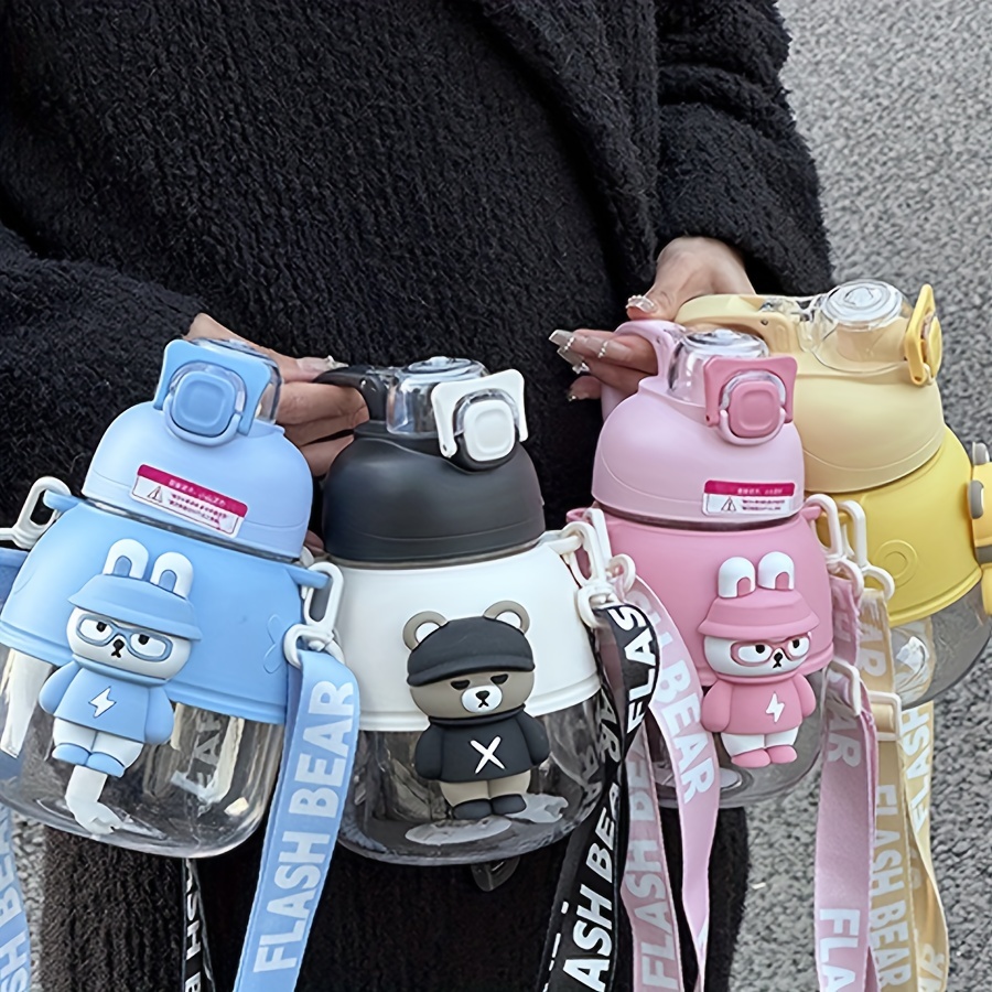 Kawaii Portable Frosted Cartoon Bear Water Bottle With Large - Temu