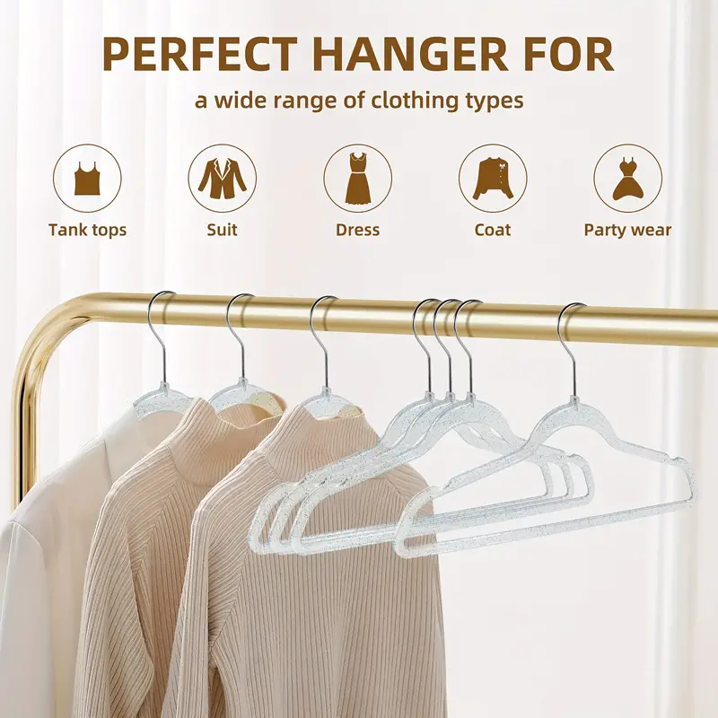 Clear Plastic Hangers, Non-slip Coat Clothes Hangers With Bling Glitter For  Weddings, Lightweight And Space Saving Hangers For Closet Storage And  Organization - Temu