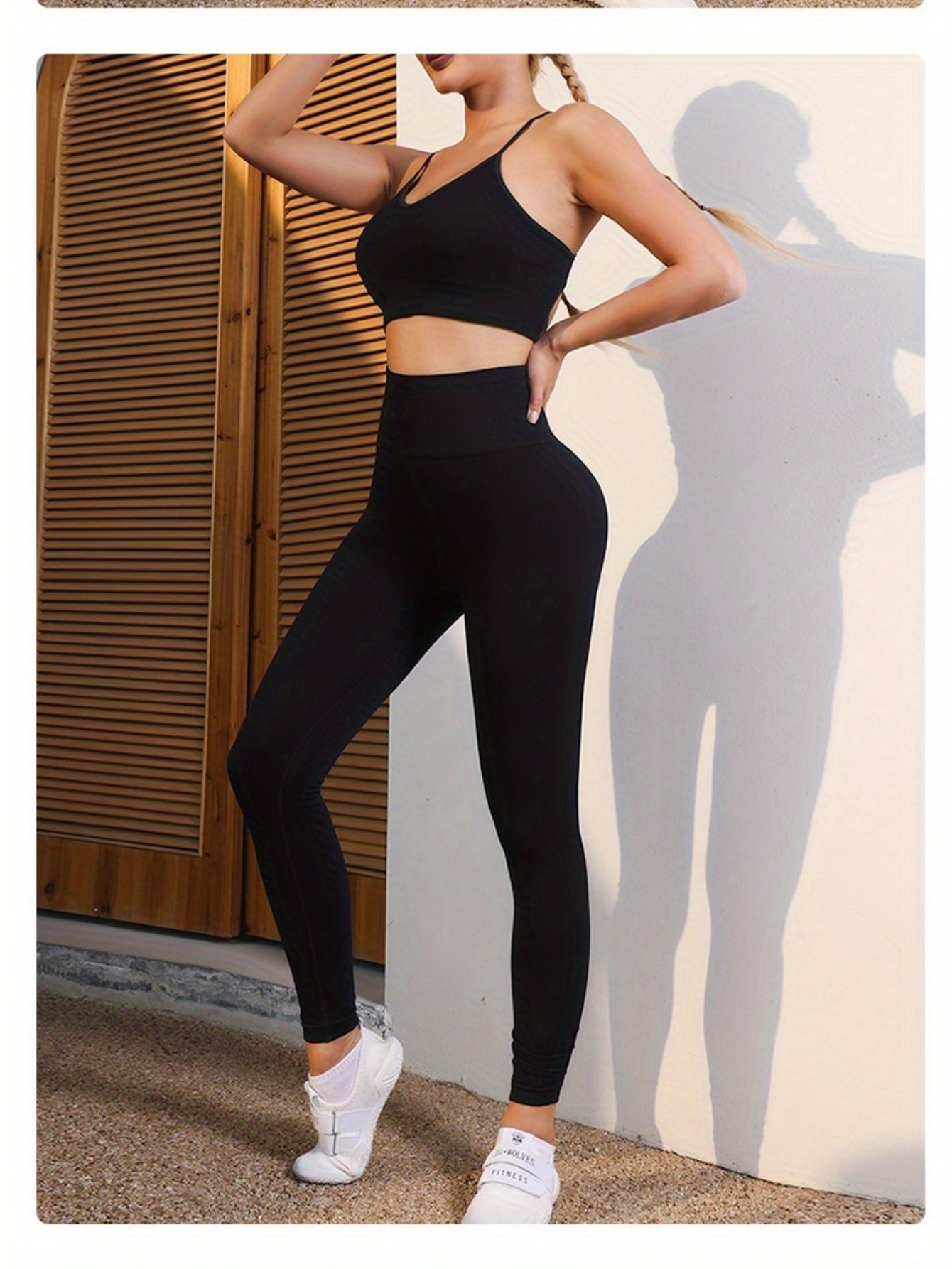 Solid Color Ribbed Sports Leggings High Stretch Yoga Workout - Temu