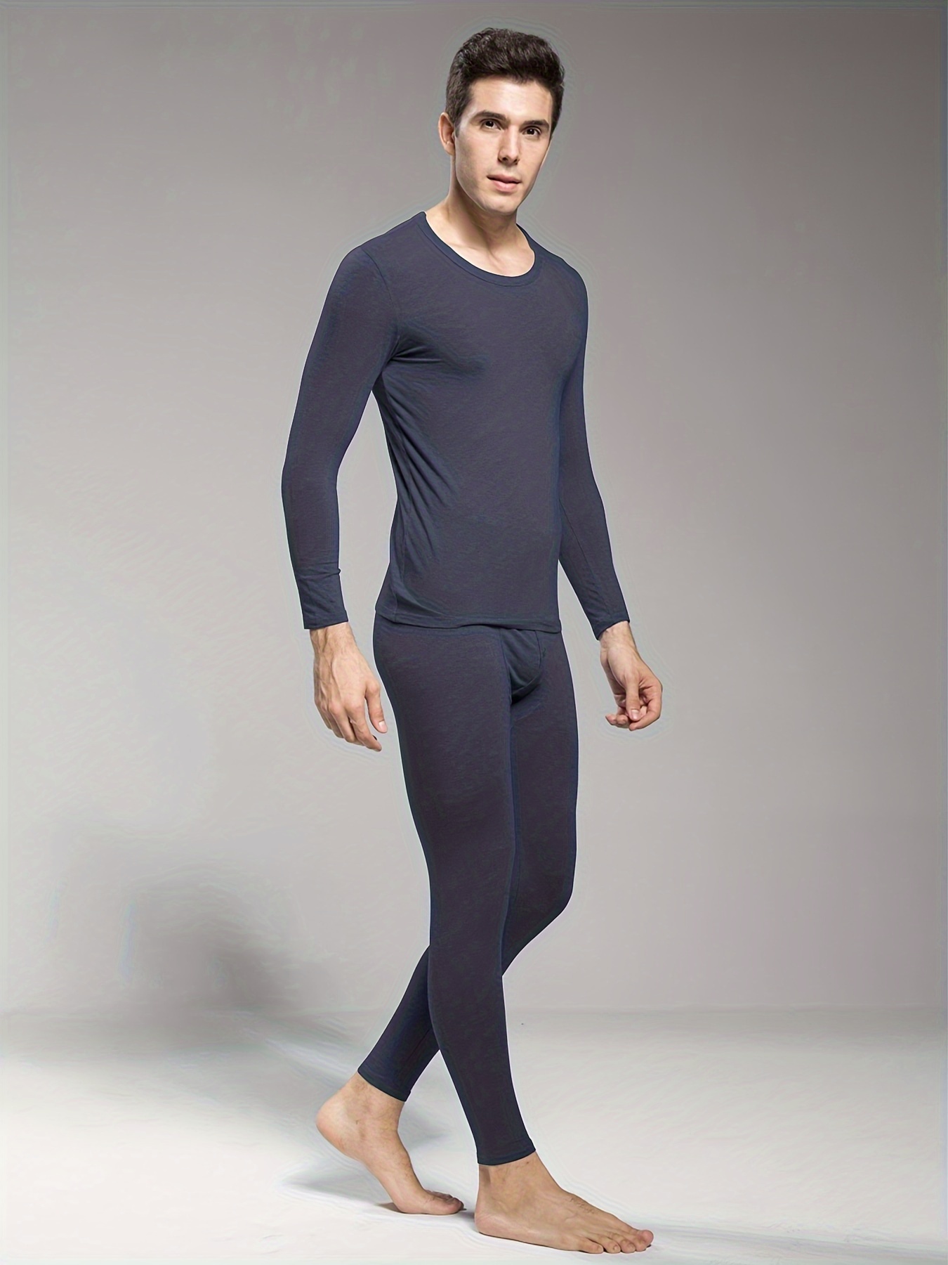 Men Pure Silk Long Underwear Long Johns Base Layer Thermal Underwear Set  2pcs