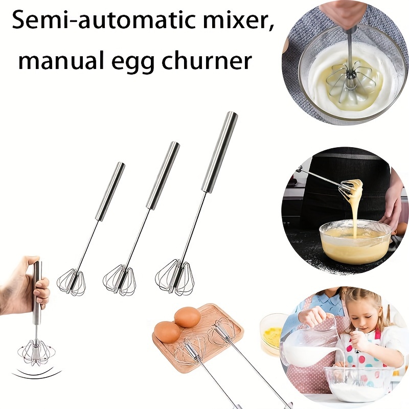  Stainless Steel Eggbeater,egg scrambler,hand mixer, Rotating  Semi-Automatic Eggbeater, Allows you to stir Easily Without Feeling Tired,  Used for Making Cream of Egg Beater: Home & Kitchen