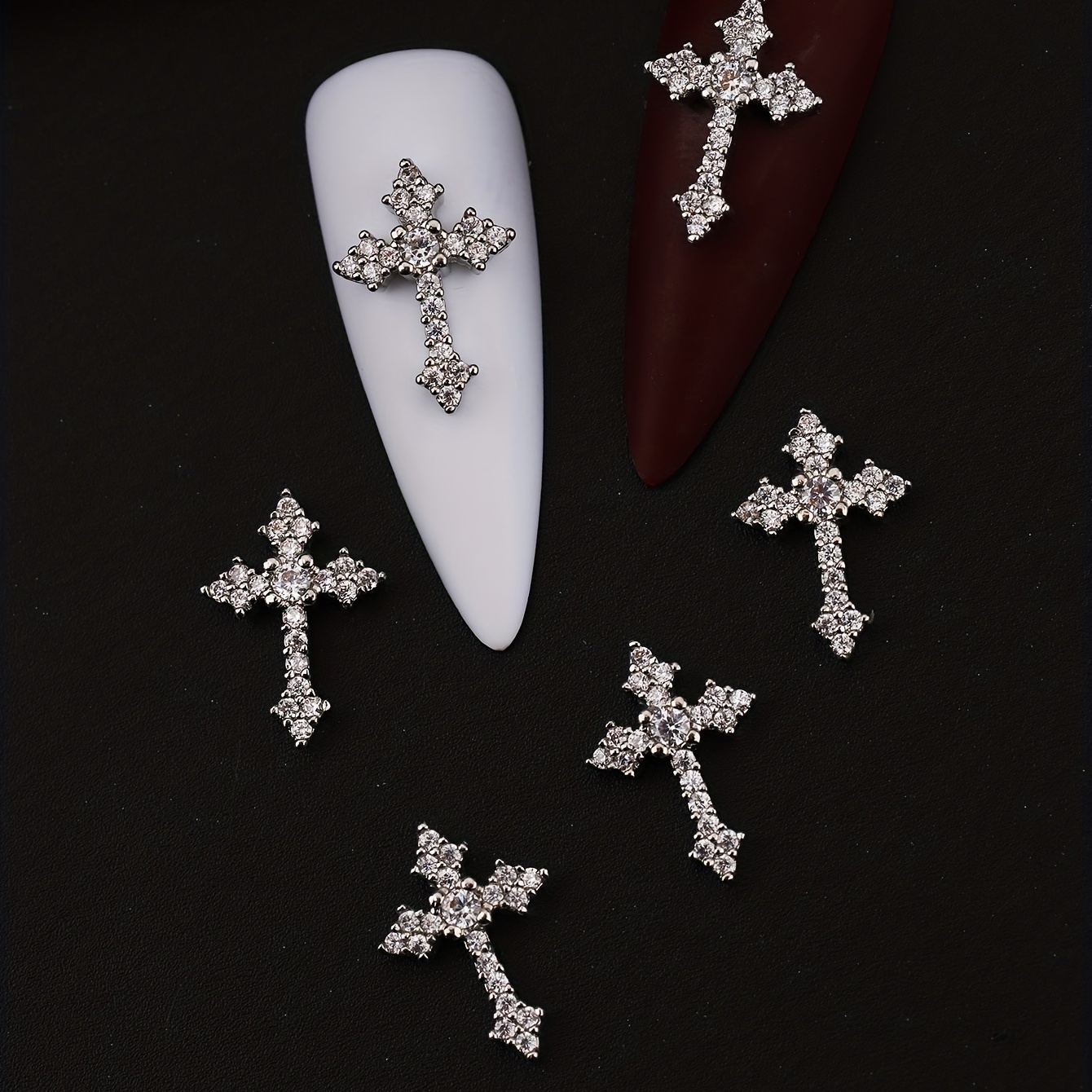 3D Cross Nail Charms Pearl Rhinestone Nail Decor