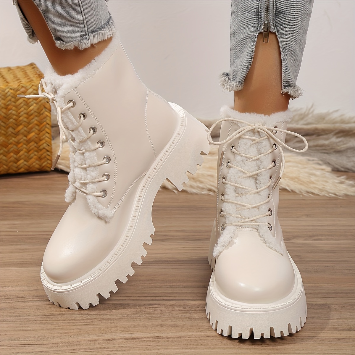 Women's Platform Canvas Shoes Casual Round Toe Solid Lace - Temu