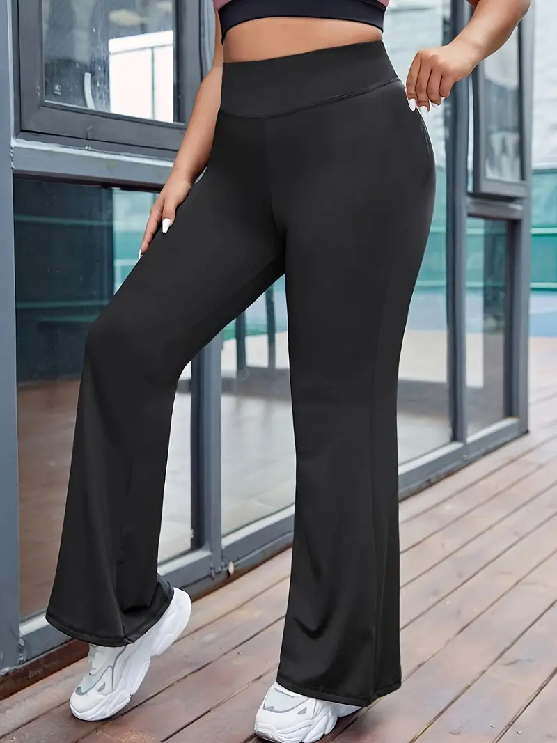 Pantalones Deportivos De Talla Grande, Pantalones Acampanados De Talle Alto  Y Elástico Medio Para Mujer