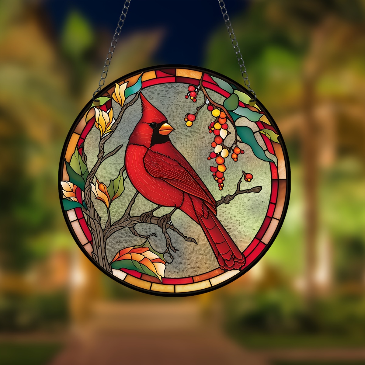 1pc Red Bird Suncatcher Wall Window Hanging Ornament Panel Decor Christmas  Birthday Gift For Grandma Birds Lover