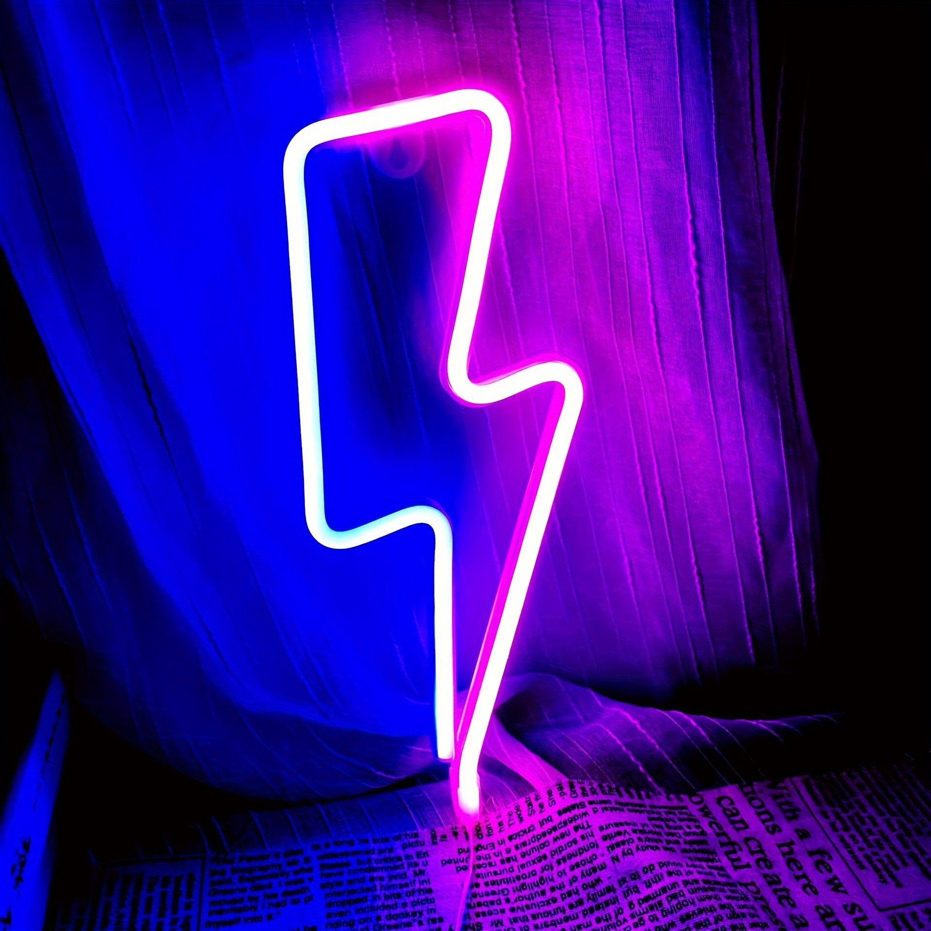 Blue Lightning Bolt Neon Light LED Lights for Bedroom Night Light Room  Decor for Teen Girls Gifts for Teenager Boys Gaming Accessories USB/Battery