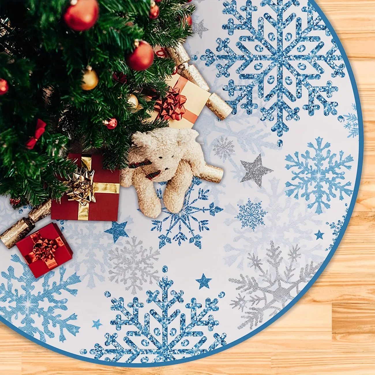 1pc 雪片 48 インチクリスマスツリースカート、青と白の雪に覆われた冬人工大きなツリースカート、ホリデーホームデコレーション屋内農家の装飾用 |  これらの素晴らしい取引をお見逃しなく | Temu Japan