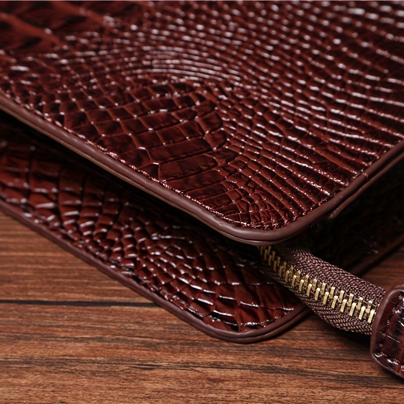 Men's Crocodile Pattern Clutch Envelope Bag Leather Handbag