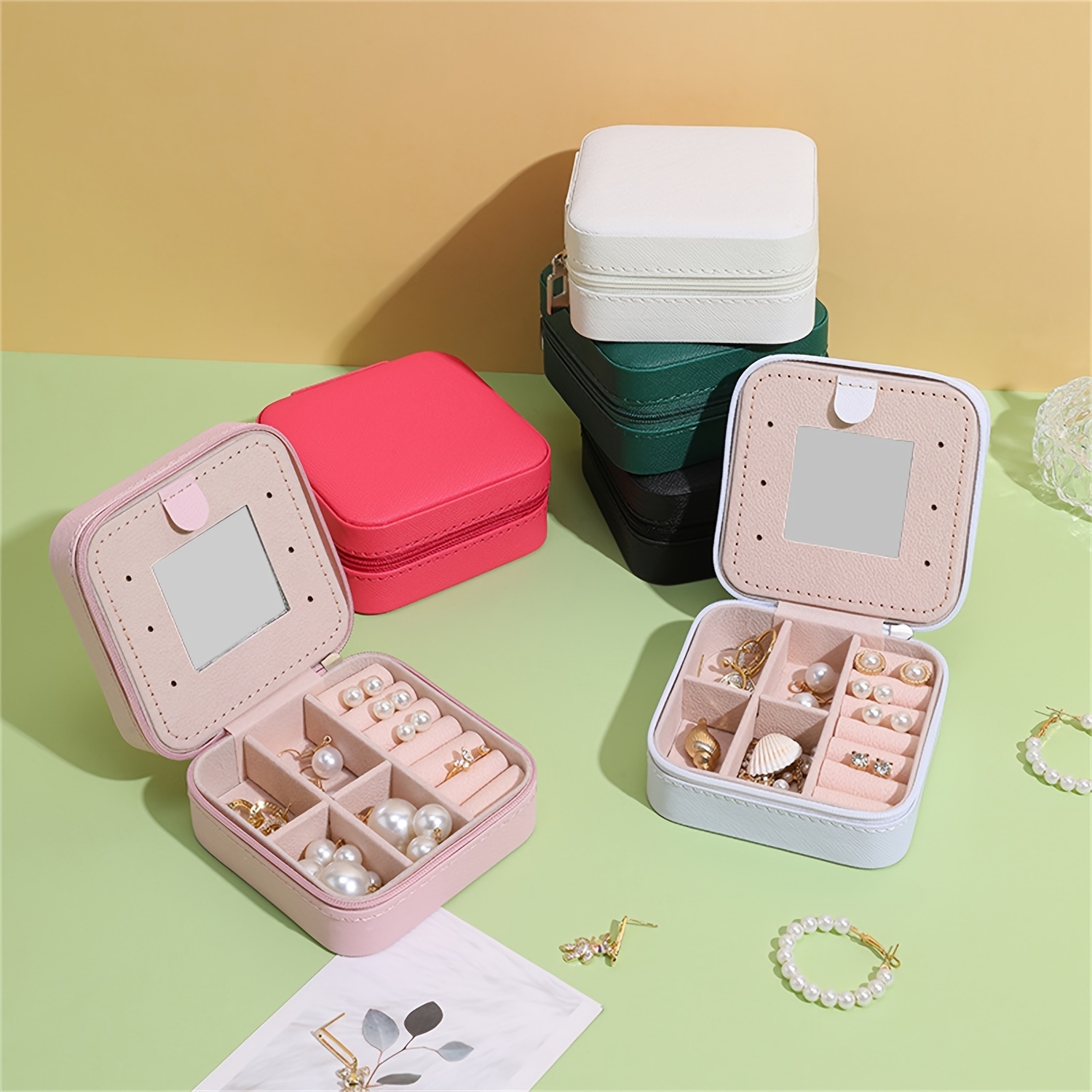 Plastic Jewelry Storage Box With Mirror Portable Organizer - Temu