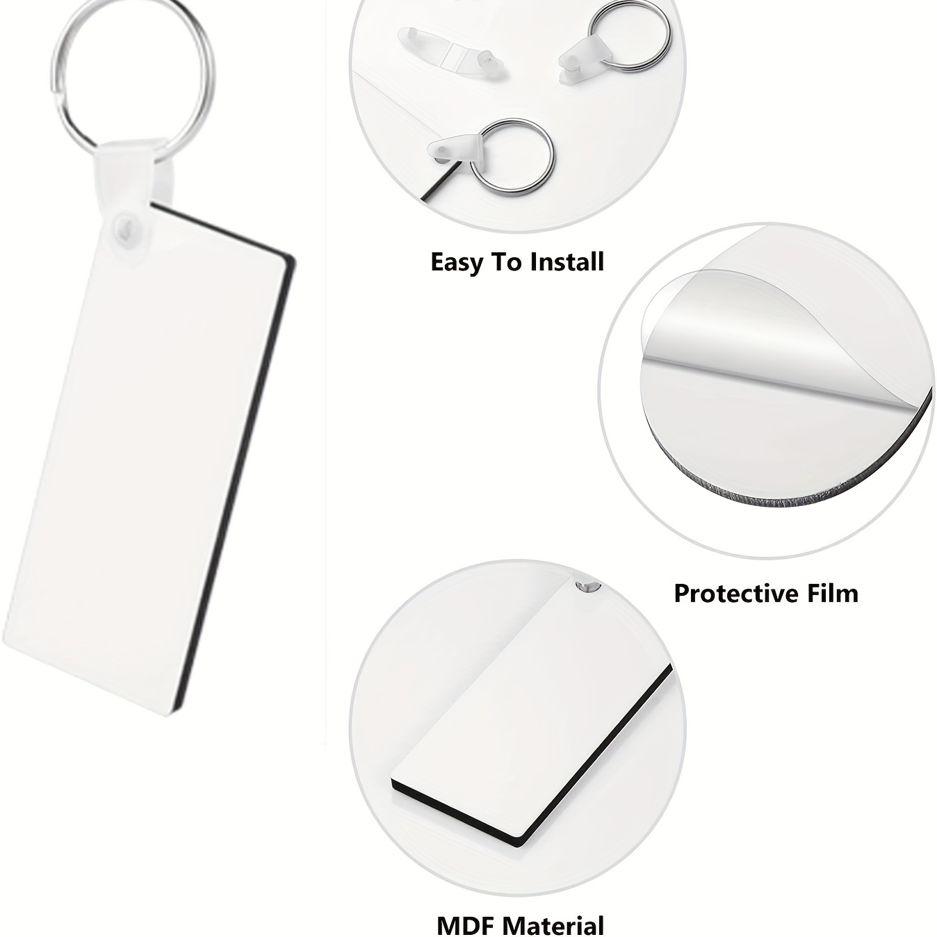 100Pcs MDF Sublimation Blanks Keychain Bulk, Sublimation Keychain Blanks  with Key Ring Double-Sided for DIY 