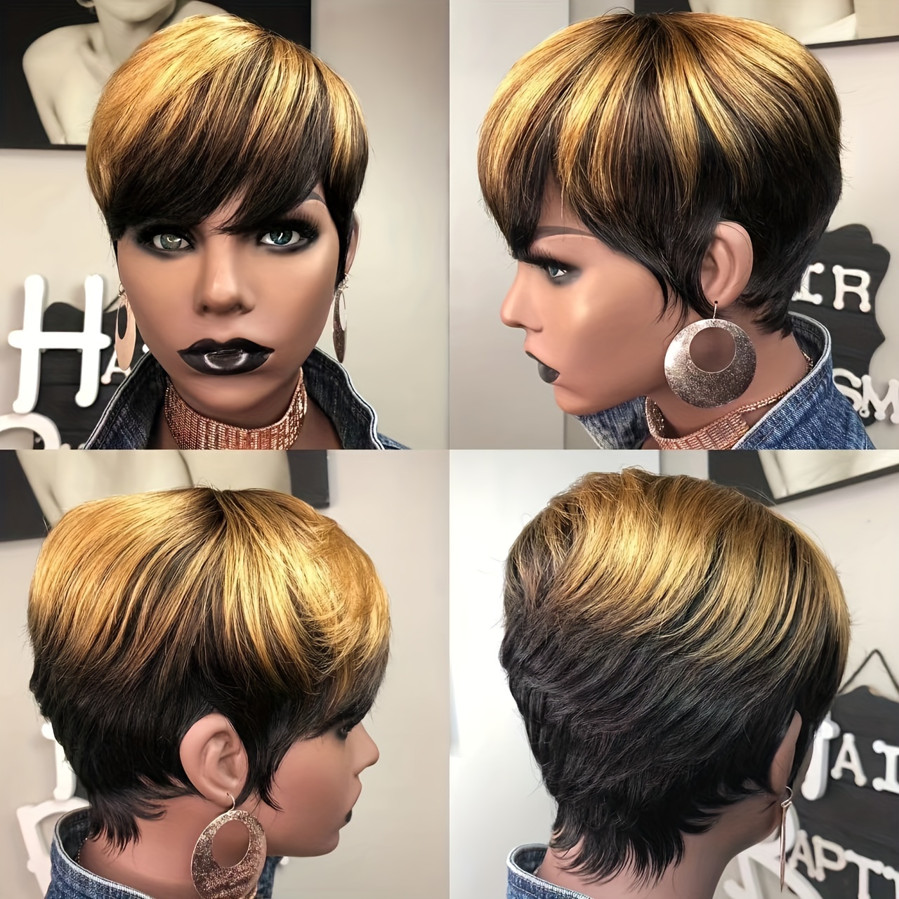 1b 27 Ombre Color Pixie Cut Wig Full Machine Made Human Hair Temu