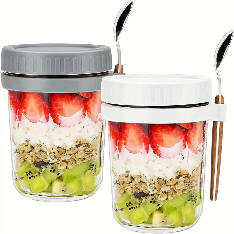 Overnight Oats Containers, Glass Cereal Cup To Go With Spoon, Yoghurt Cup  Overnight Oats Glasses, Airtight Container For Yogurt Cereal Mepal Porridge  Milk Fruits (white & Grey) - Temu