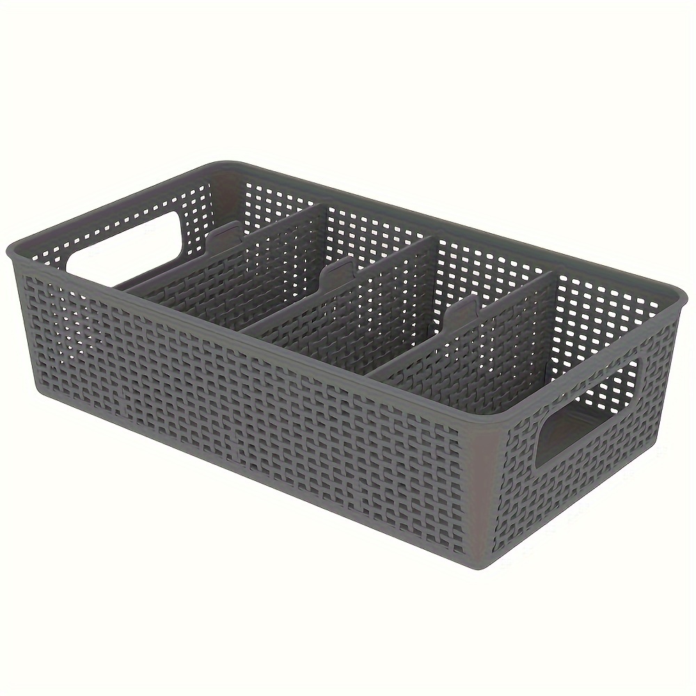 TEMU 1pc/2pcs/3pcs/4pcs/5pcs/6pcs Multi-purpose Woven Storage Box With Divider For Bathroom Vanity And Kitchen, Cabinet/countertop Drawer Storage Box.