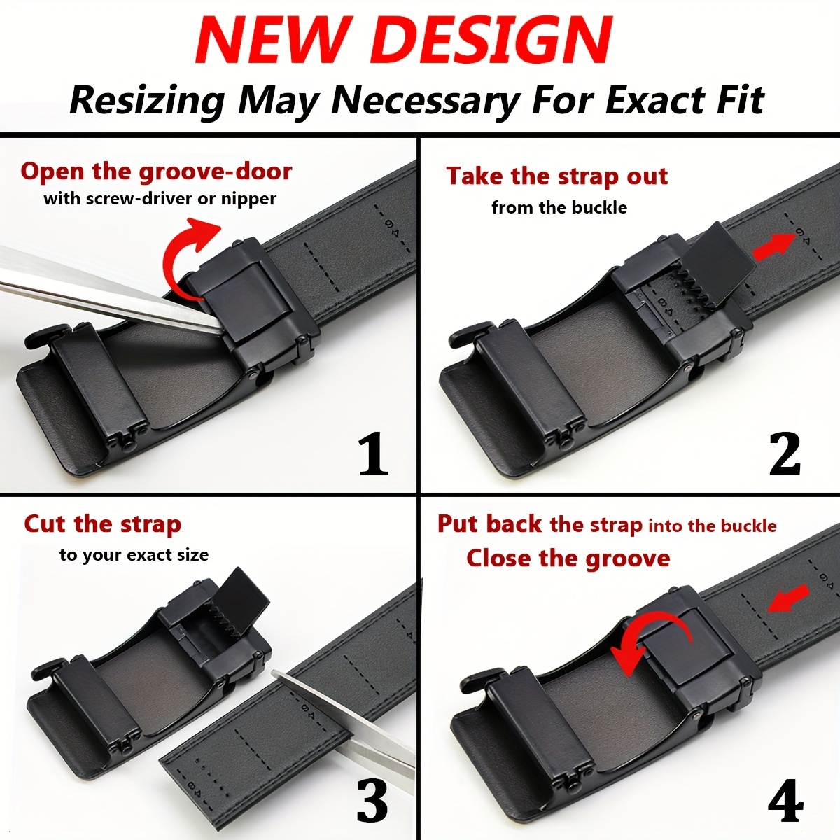 Men's Leather Ratchet Belt Automatic Buckle For Casual Jeans