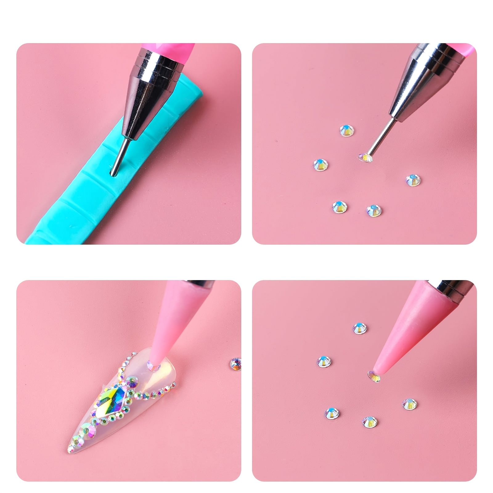 2PCS Wax Nail Rhinestone Picker Dotting Pen,Dual-ended Wax Pencil For  Rhinestones Wax Tip Gradient Handle With Crystal Beads Manicure Nail Art  DIY Decoration Tool 