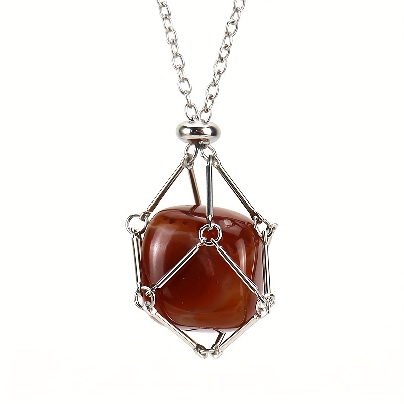 1pc Copper Irregular White Crystal Natural Stone Necklace, Fashion Crystal Pendant Necklace for Men,Temu