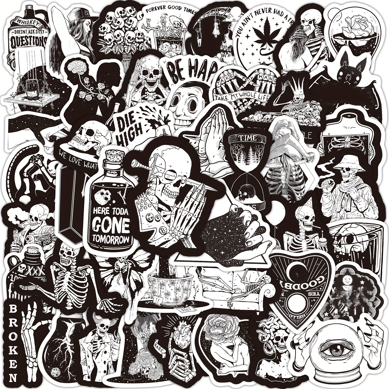 200pcs Cool Gothic Stickers Pack For Teens, Vinyl Punk Gothic