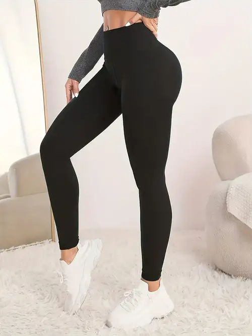Solid High Waist Skinny Leggings Casual Thermal Every Day - Temu
