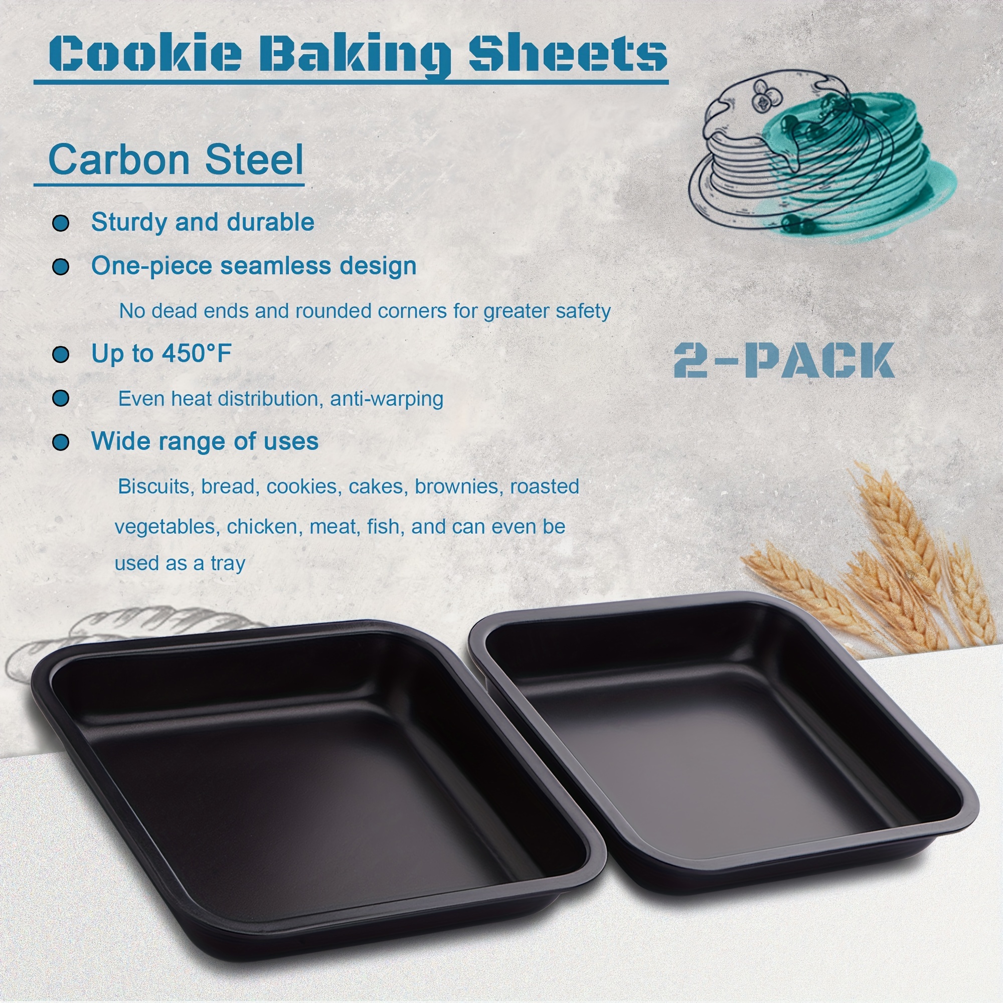 Square Carbon Steel Baking Sheets, Nonstick Baking Pan, Deep Cake