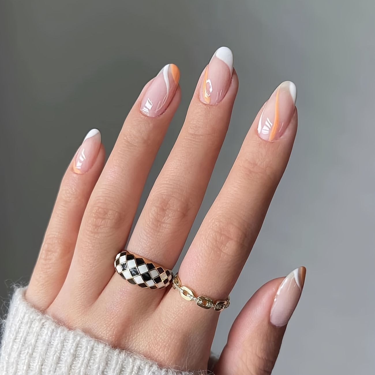 Press On Nails Short Glossy French Fake Nails With Orange And White Stripe  Oval Stick Nails For Women Girls Nail Art Decoration | Shop On Temu And  Start Saving | Temu