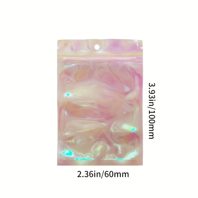 100pcs Iridescent Self Sealing Bags Pink Laser Plastic Translucent