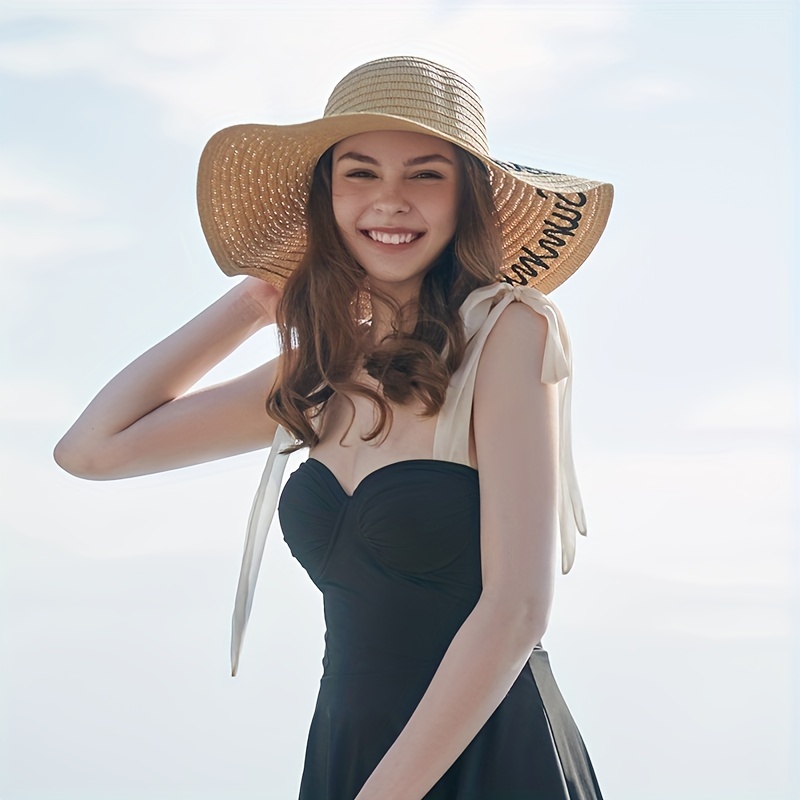 Hello Summer Embroidery Sun Hat Wide Brim Elegant Floppy - Temu