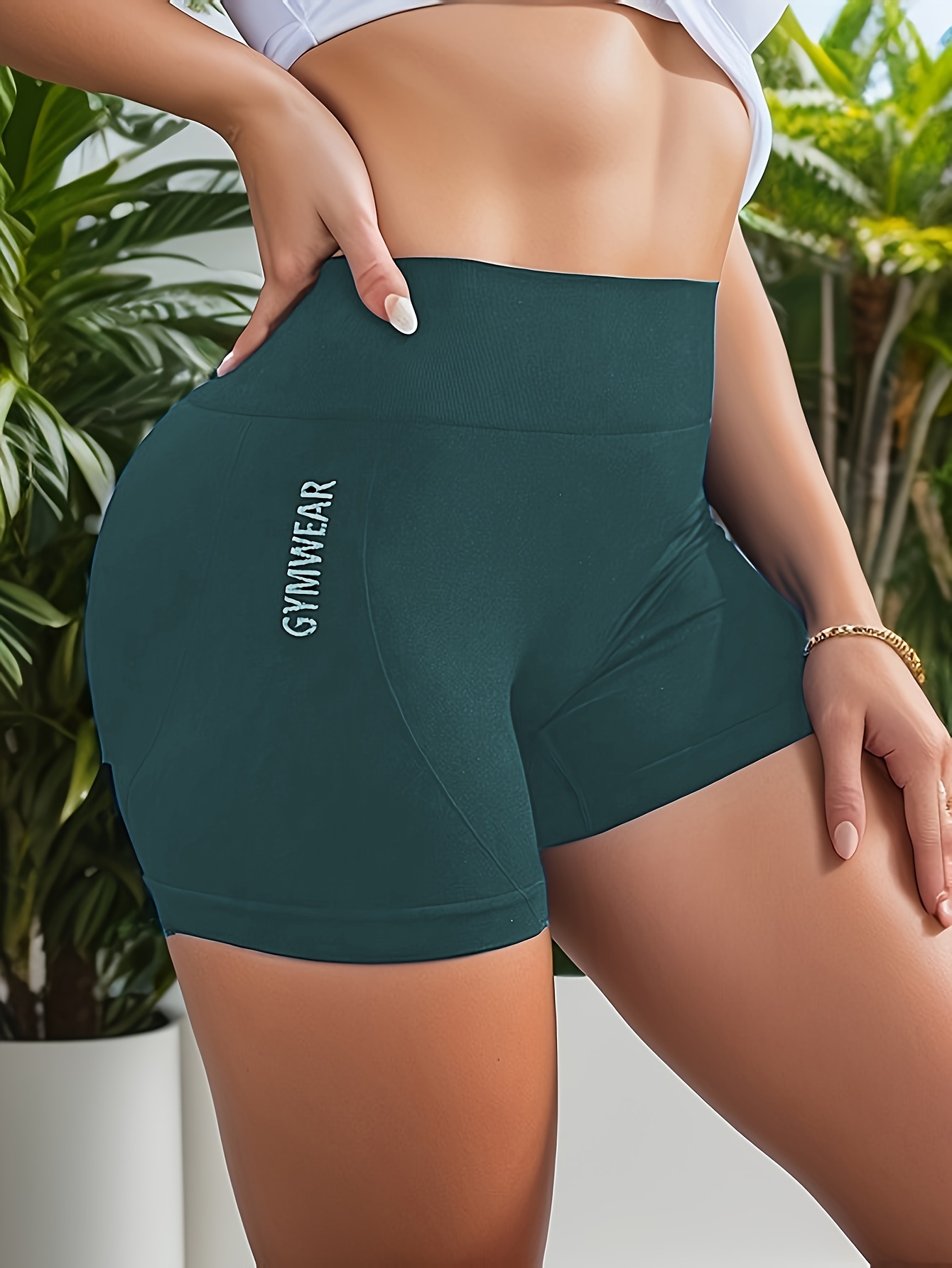 Solid Color Wide Waistband Yoga Shorts Women High Waist Hip Lifting Gym  Shorts