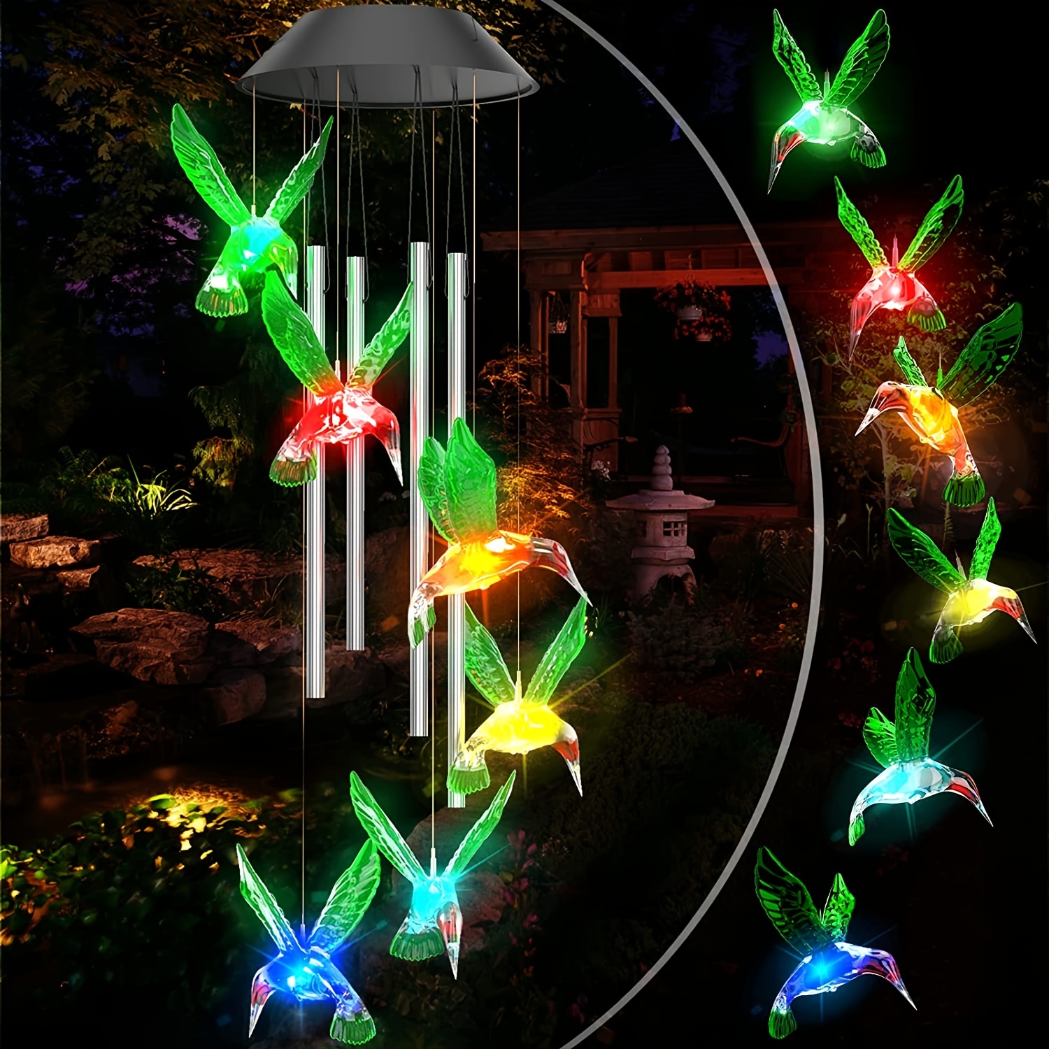 Solar led light outdoor Color Changing Waterproof Wind chime Hummingbird  Butterfly Solar Lamp Decor Patio Yard Garden Light