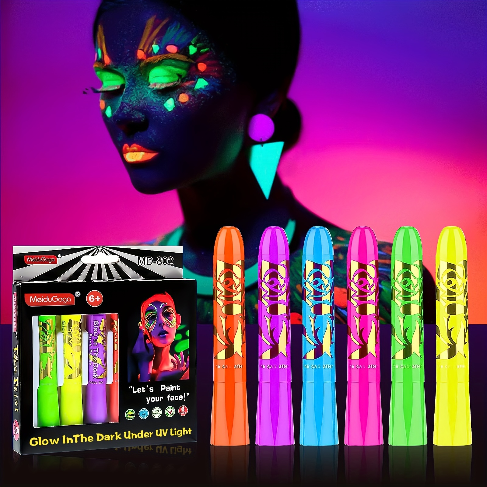 Glow In The Dark Face Body Paint, Uv Black Light Glow Makeup Kit