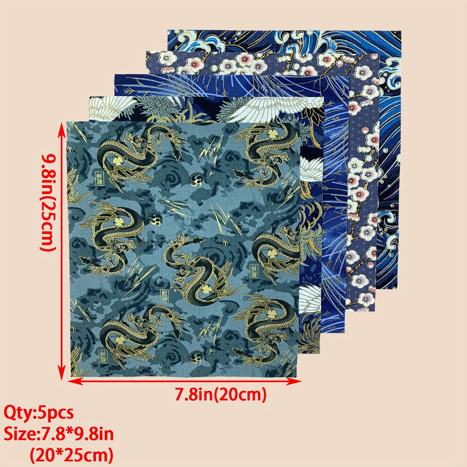 5pcs 7.8*9.8in Blue Quilted Fabric Bundles For Handmade Sewing Handicraft Accessories