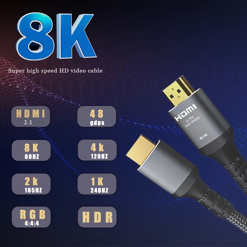 8K HDMI-Compatible Cable 4K@120Hz 8K@60Hz HDMI 2.1 Cable 48Gbps Adapter For  RTX 3080 eARC HDR Video Cable PC Laptop TV box PS5