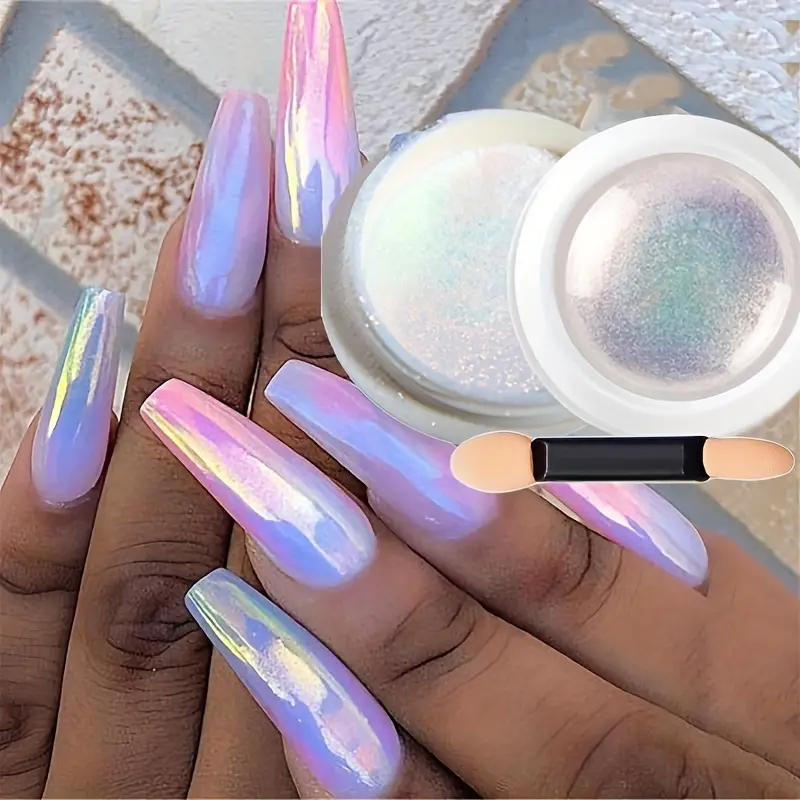Chrome Nail Powder Holographic Aurora Iridescent Pearlescent - Temu