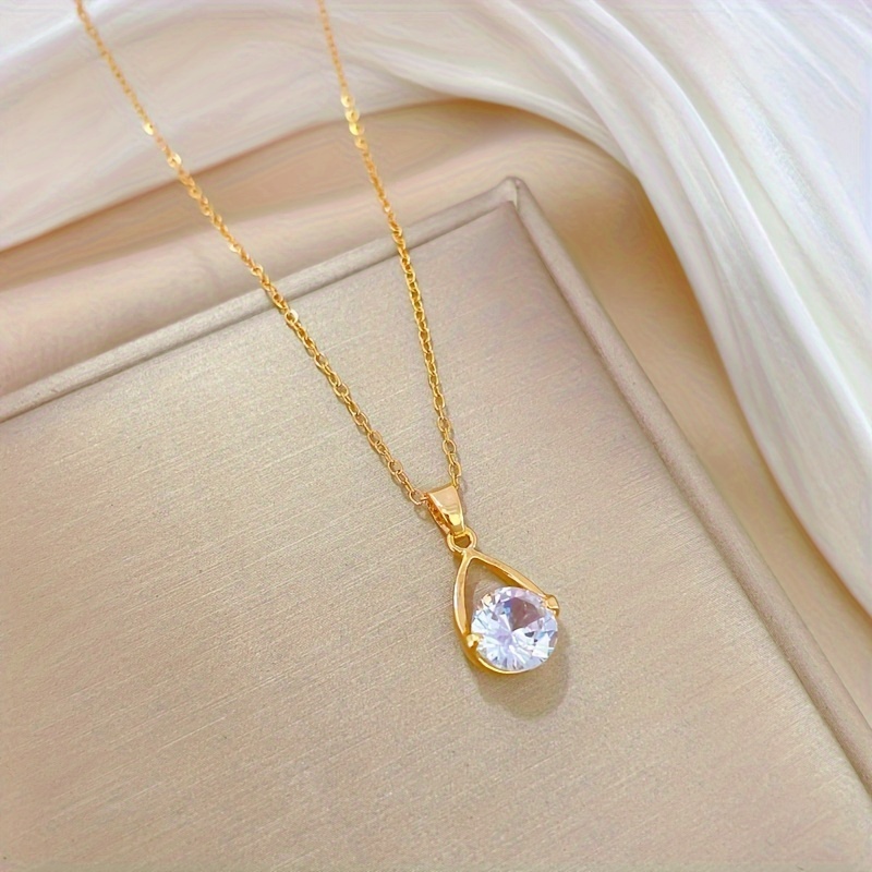 Simple Cubic Zirconia Copper Pendant Necklace For Women Men - Temu