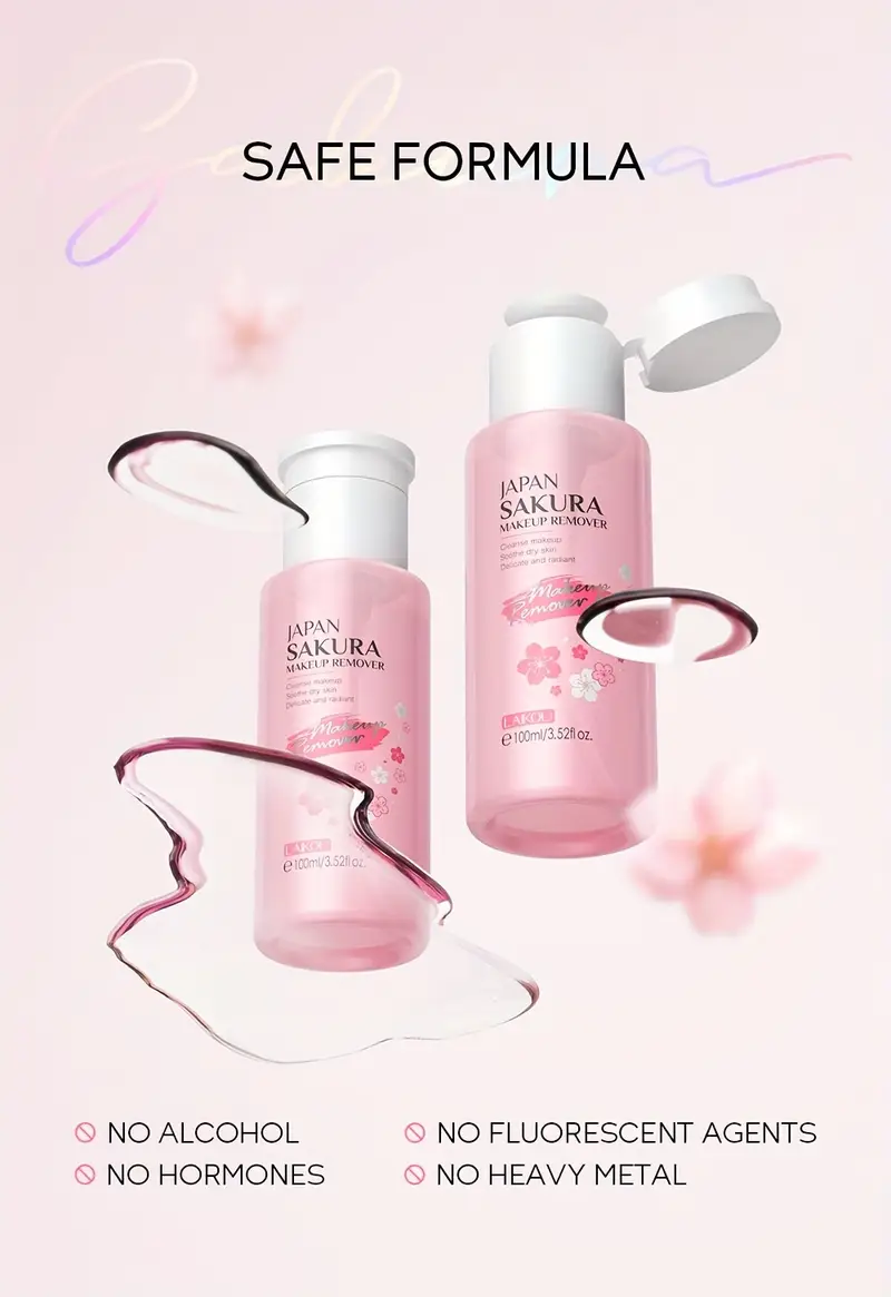 sakura makeup remover water plant extracts cleansing water 100ml 3 38oz face eye lip cleansing liquid refreshing cosmetic details 7