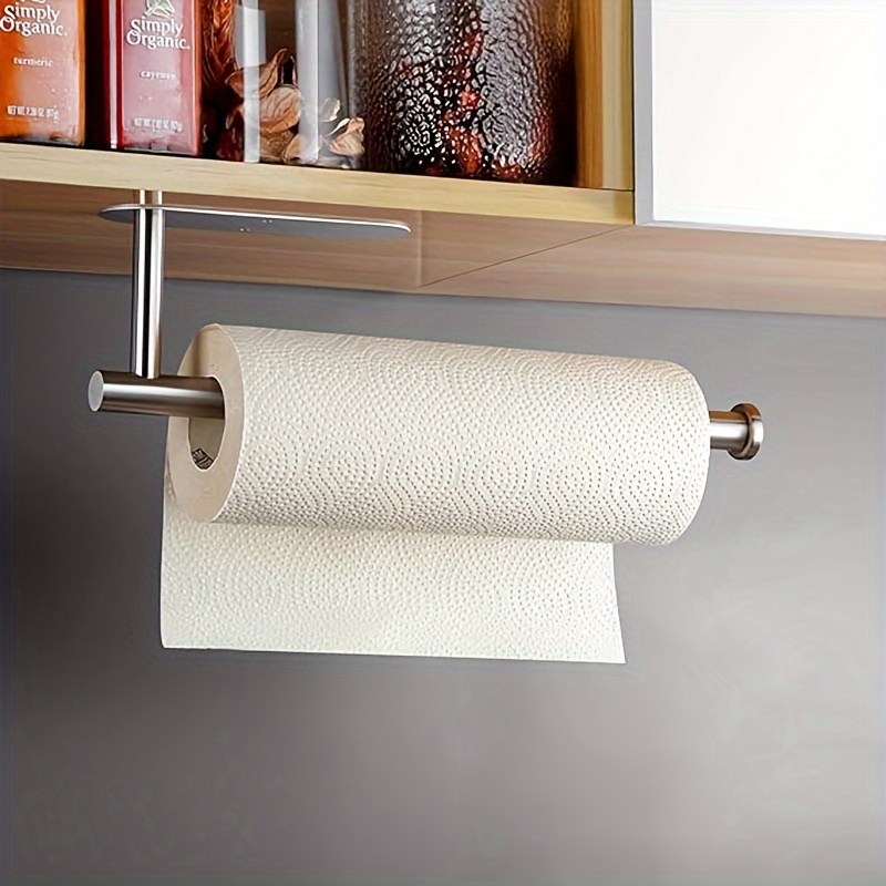 1pc Paper Towel Holder, Vertical Paper Towel Holder, Under Cabinet Or Wall- mounted, Self-adhesive Or Drilled For Kitchen, Bathroom, Home Kitchen  Supplies