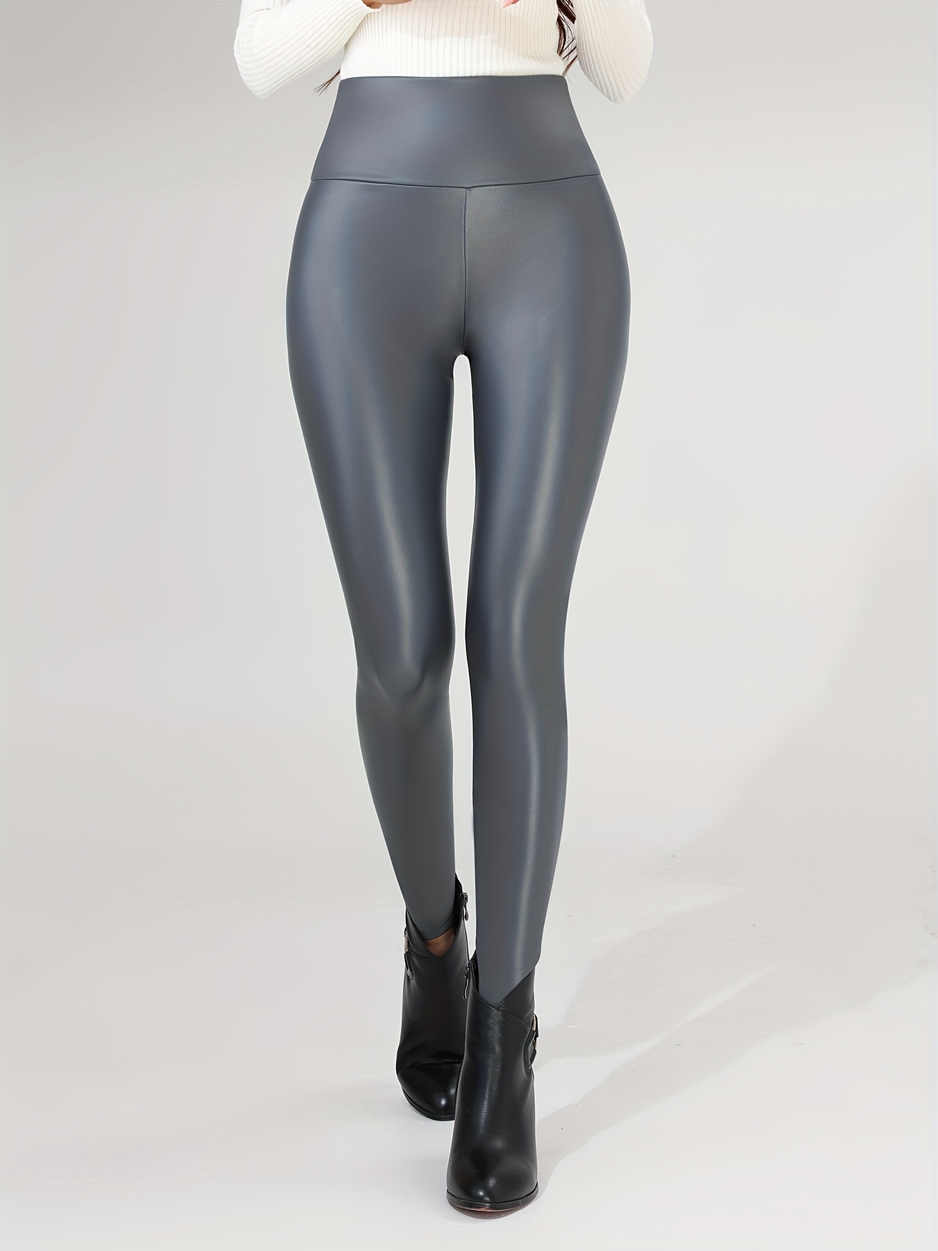 Faux Leather Leggings for Women High Waisted Stretch Winter Fleece