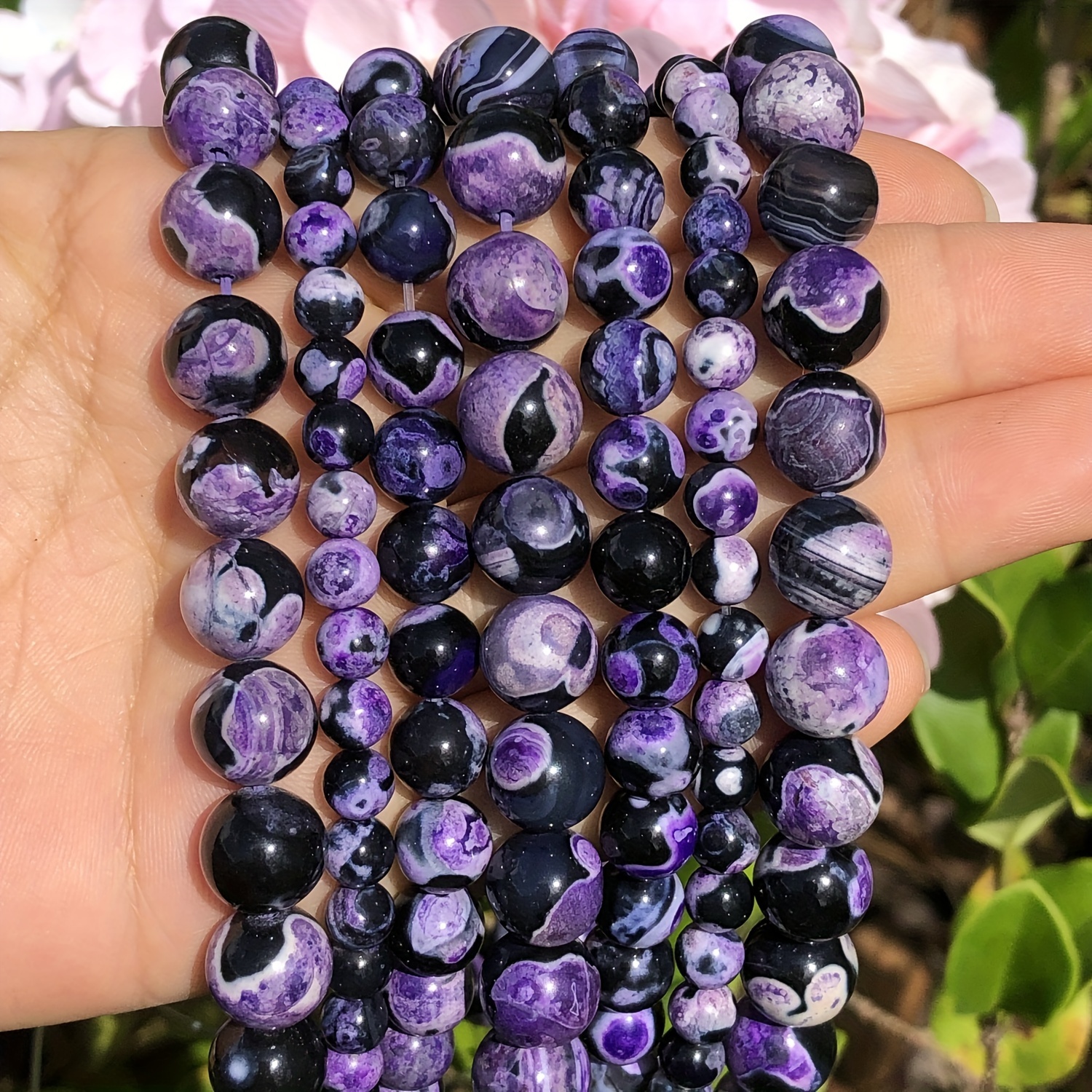 

6/8/10mm Natural Stone Dream Purple Fire Dragon Veins Black Round Loose Beads Diy Handmade Special Bracelet Necklace Jewelry Making Craft Supplies
