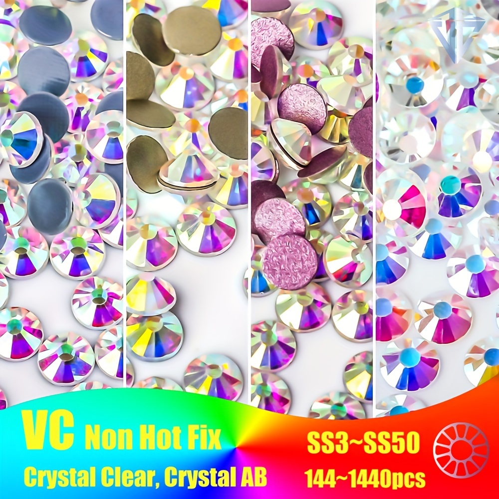 SS3-SS50 Glitter Crystal AB Nail Art Rhinestones Non Hot Fix FlatBack  Stones