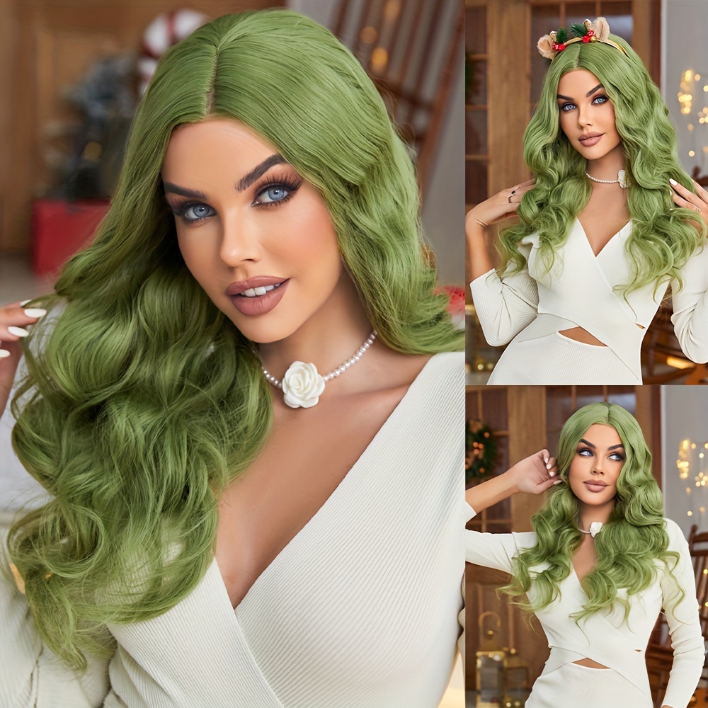 Mint Green Lace Front Wig Long Wavy Blue Green Side Part Natural Hairline  Wig Synthetic Curly Pre Plucked Wig Heat Resistant Glueless Wigs for Women