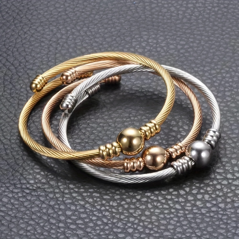 

1pc Stainless Steel Open Bangle Adjustable Bracelet For Men Women